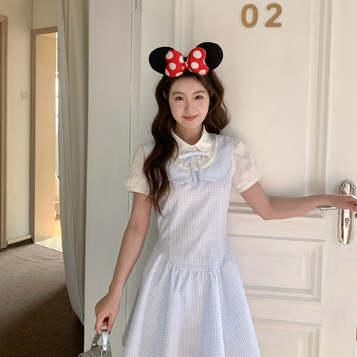 东京岁时记JK蓝格假两件连衣裙女