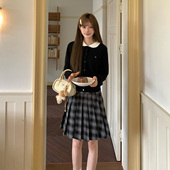 东京岁时记jk早春新款 黑色撞色领毛衣开衫 小个子气质针织外套秋冬