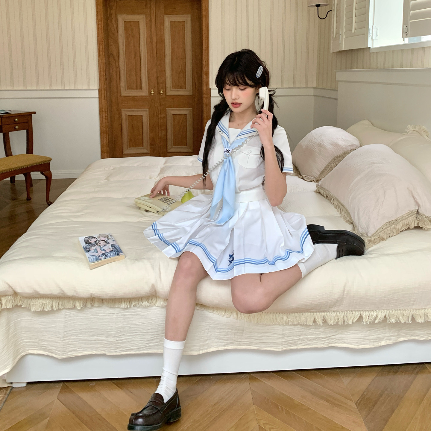 东京岁时记jk原创设计日系白色短袖水手服女夏海军风制服短裙套装