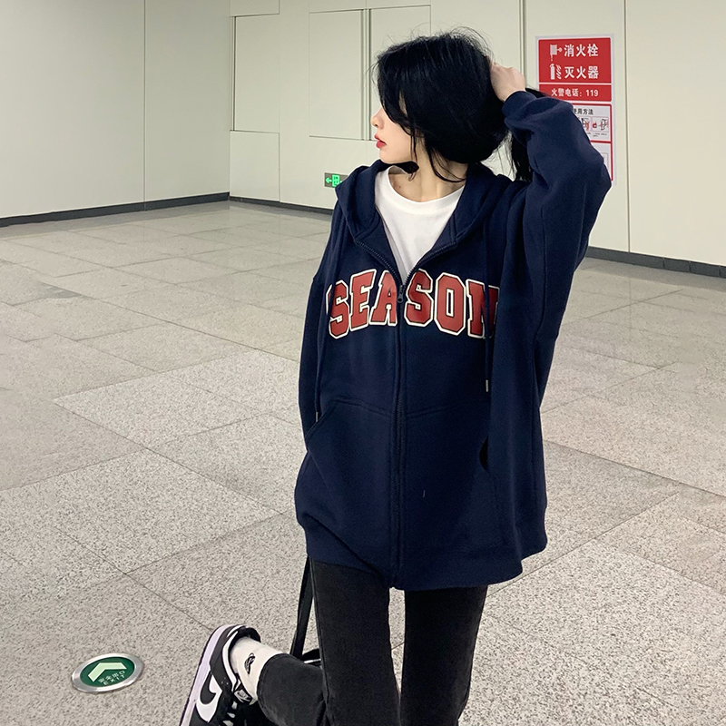 国潮字母印花连帽宽松外套卫衣