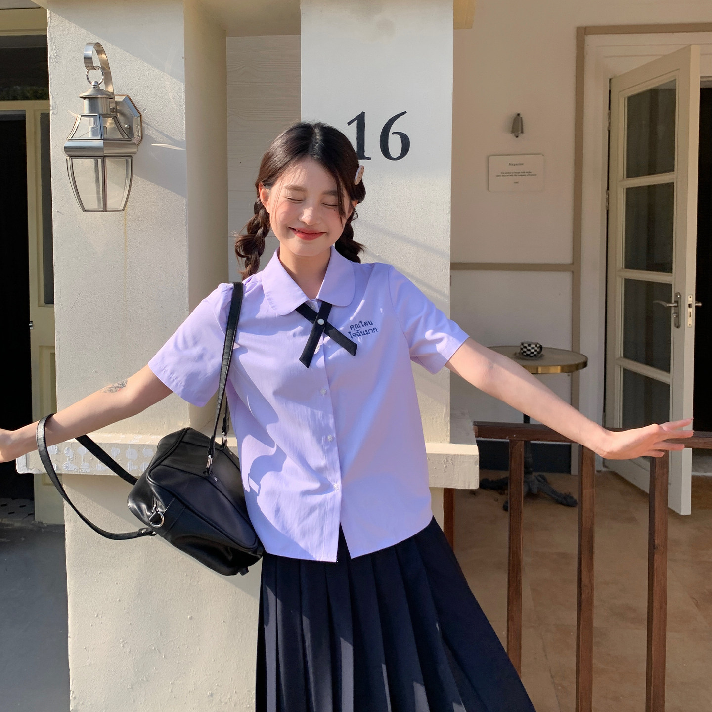 东京岁时记jk制服夏季紫色泰式衬衫短袖女百褶长裙减龄学院风套装