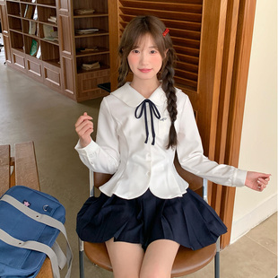 收腰短裙制服套装 小个子日系修身 衬衫 东京岁时记jk学院风白色长袖