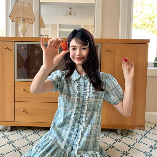 东京岁时记jk蓝绿色格子连衣裙女