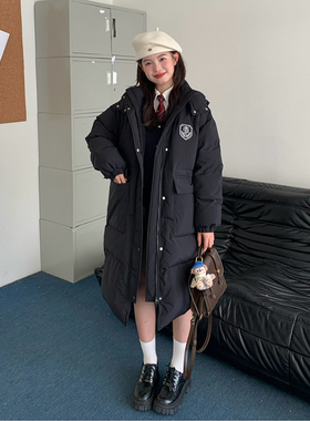 藤野高羽绒服冬长款学院风连帽黑色女小个子保暖外套东京岁时记JK
