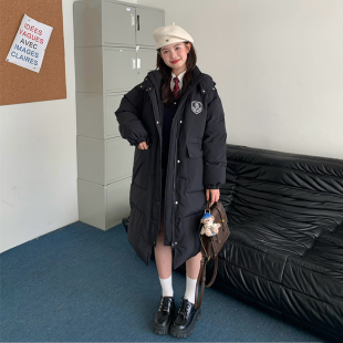 藤野高羽绒服冬长款学院风连帽黑色女小个子保暖外套东京岁时记JK