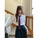 衬衣 纯色口袋刺绣上衣女秋基础款 东京岁时记jk学院风白色长袖 衬衫