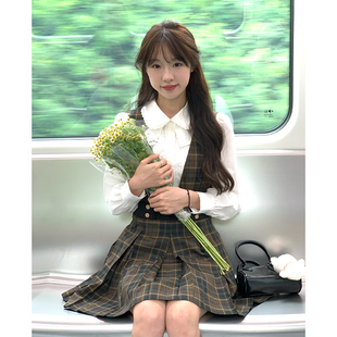 松果小姐连衣裙女小个子收腰学院风衬衫 棕东京岁时记jk 连衣裙套装