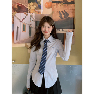 衬衫 学院风蓝色长袖 小个子设计感纯色上衣女 新款 东京岁时记jk秋季
