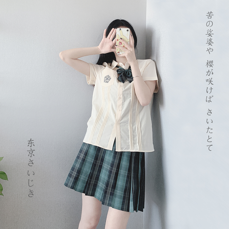 东京岁时记jk女夏季新款学院风樱川短袖衬衫小个子刺绣宽松上衣女