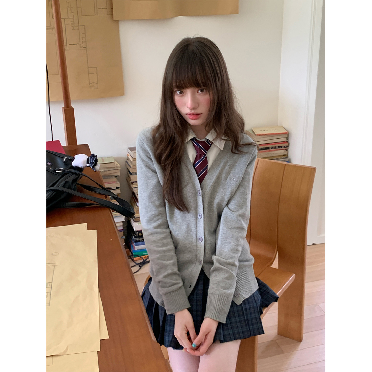 东京岁时记蓝调心事格裙开衫套装