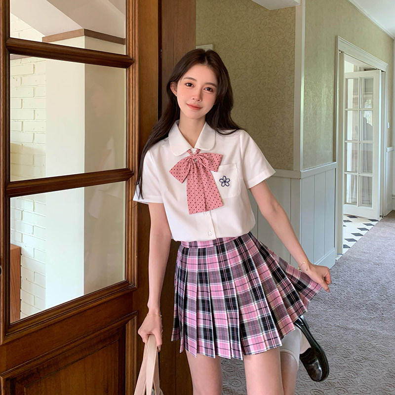 东京岁时记jk制服套装学院风衬衫套装早春款宽松休闲口袋绣花衬衫