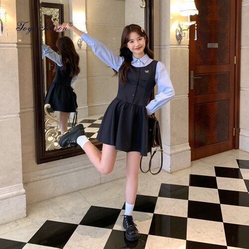 东京岁时记jk黑色假两件连衣裙女