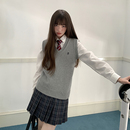 东京岁时记jk制服叠穿针织马甲背心女春秋外穿花灰色马甲纯棉