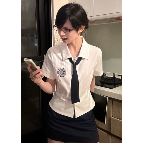 校供徽章日系原单衬衫女裙子套装