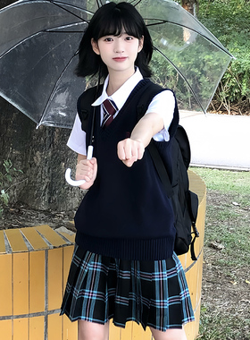 东京岁时记jk原创正版白色衬衫马甲霓虹少女格裙夏季套装裙子女