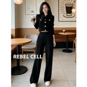 CELL法式 轻奢高级感针织套装 秋冬新款 REBEL 时髦显瘦阔腿裤 两件套