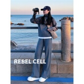 秋针织阔腿裤 REBEL CELL韩系穿搭松弛感休闲半高领毛衣套装 两件套