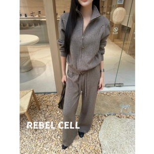 阔腿裤 REBEL 秋冬款 套装 两件套 CELL御姐气质设计感小众高领针织衫