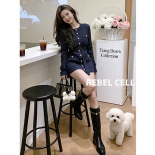 REBEL CELL名媛千金纯欲风连衣裙秋季新款包臀裙约会穿搭针织裙女