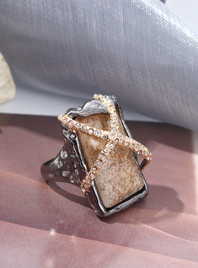 欧美鬼才设计师时尚个性嘻哈朋克风戒指指环 简约气质镶钻戒指