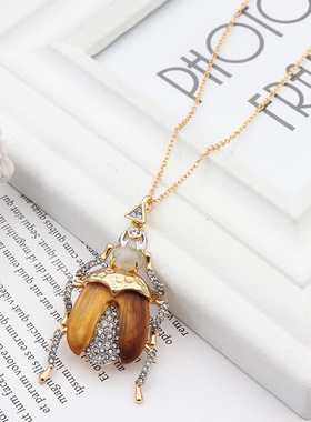 欧美鬼才设计师甲壳虫金色镶钻项链