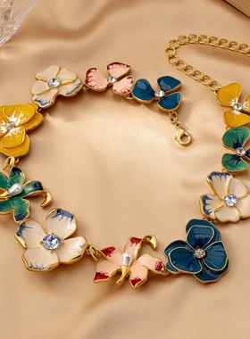 欧美外贸时尚潮流休闲珐琅彩花朵系列项链
