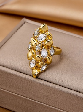 鬼才原创设计打造时尚百搭铜镀金不规则开叉面戒指