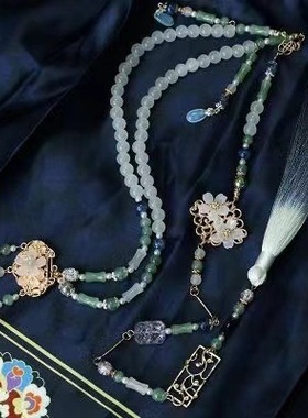 新中式莲花璎珞马面裙配饰长流苏背云古风汉服饰品新中式国风项链