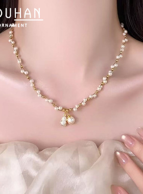 秋冬新款微镶锆石气质锁骨链女小众设计感葫芦珍珠项链网红毛衣链