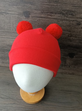 0-12月婴儿帽子红色纯棉套头秋冬胎帽初生宝宝帽子男女宝宝帽子