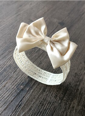 珠光蝴蝶结 婴儿发带女宝宝满月百天拍照头饰婴幼儿公主发饰