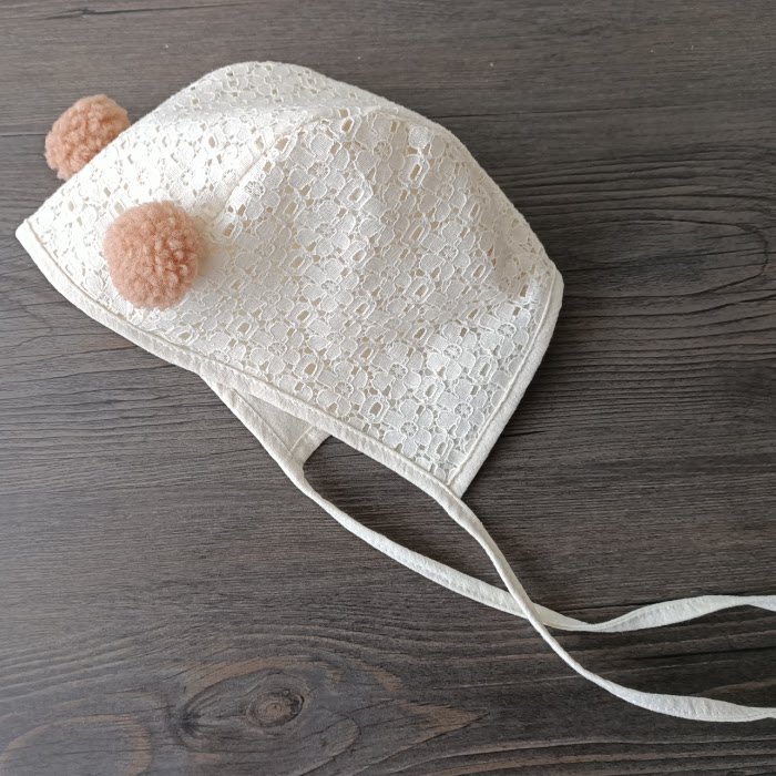 婴儿帽子公主春夏新款纯棉蕾丝女宝宝洋气球球公主帽可爱帽子