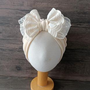 蕾丝婴儿帽子纯棉春秋单层印度护囱门帽新生儿初生蝴蝶结囟门帽