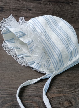 清爽蓝条婴儿帽子春夏新生婴幼儿公主帽儿童女宝宝防晒遮阳太阳帽