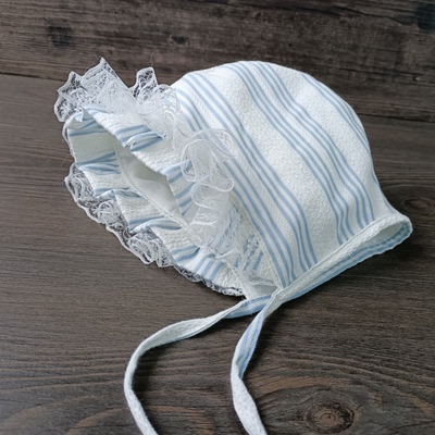 清爽蓝条婴儿帽子春夏新生婴幼儿公主帽儿童女宝宝防晒遮阳太阳帽