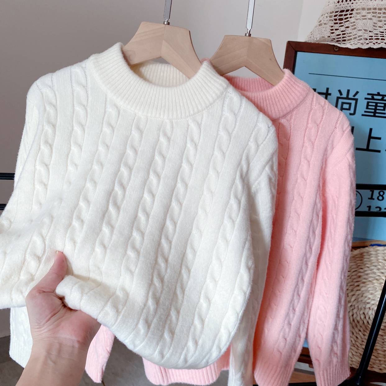 女童毛衣中大童圆领打底衫女孩麻花上衣秋冬季保暖童装新款洋气潮