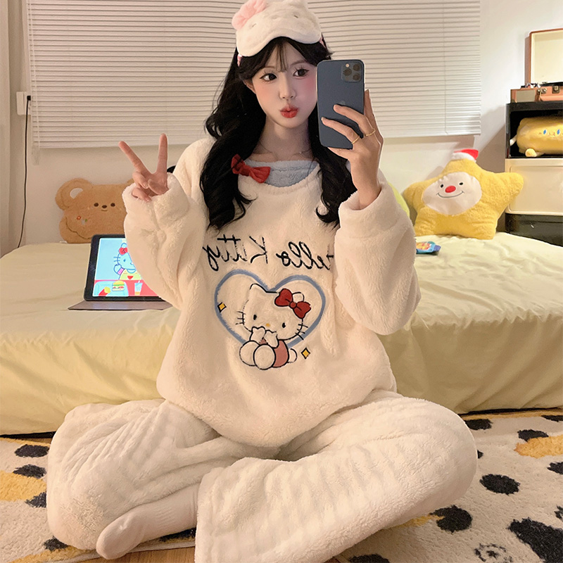 法兰绒睡衣女秋冬季加厚保暖2025新可爱卡通珊瑚绒冬款家居服套装