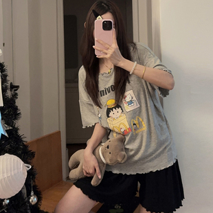 莫代尔睡衣女夏季 短袖 短裤 可爱甜美少女学生宽松夏天家居服套装