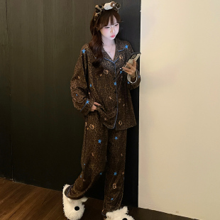 家居服套装 高级感春秋款 保暖薄绒可爱卡通开衫 德绒睡衣女秋冬季