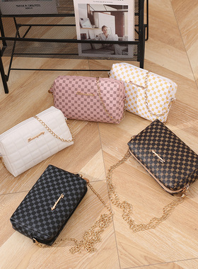 ladies bags时尚复古圆点印花小方包小巧简约链条手机包斜挎女包