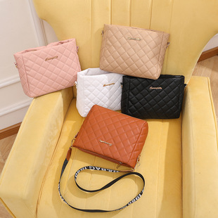 韩版女士包2023handbags菱格斜挎包一件质感大容量水桶包