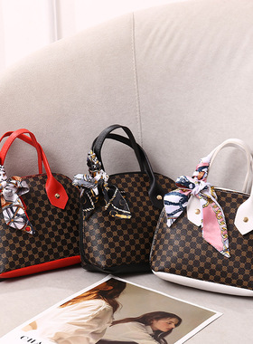 印花手提包2024 ladies handbag 丝巾链条单肩小圆包外贸小包包女