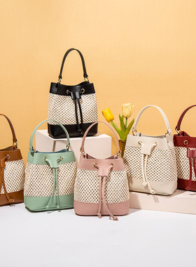 女生单肩包ladies bags跨境时尚女包韩版女士斜挎包镂空水桶包
