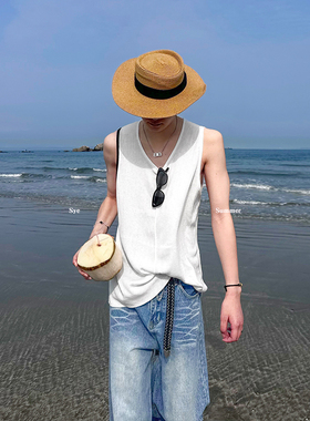 池边树/韩系简约高级感撞色设计夏季慵懒质感男无袖宽松休闲背心