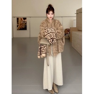 皮毛一体皮草外套女慵懒气质高级感仿水貂毛环保小湖羊毛毛大衣冬
