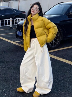 2025新款泡芙短款黄色棉服女保暖冬季外套小个子宽松面包服厚棉袄