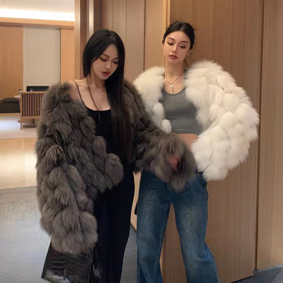 瑶池仙子V领皮草外套毛毛大衣