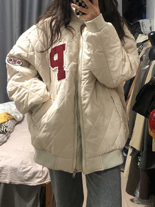菱格棉服女冬季设计感小众oversize飞行员夹克外套加厚棉袄棒球服