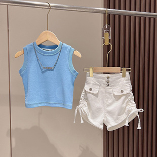 女童夏装韩系穿搭2025新款洋气辣妹时髦无袖背心儿童时尚百搭短裤