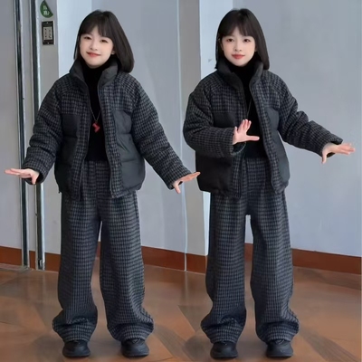 女童时髦洋气加厚棉衣套装
